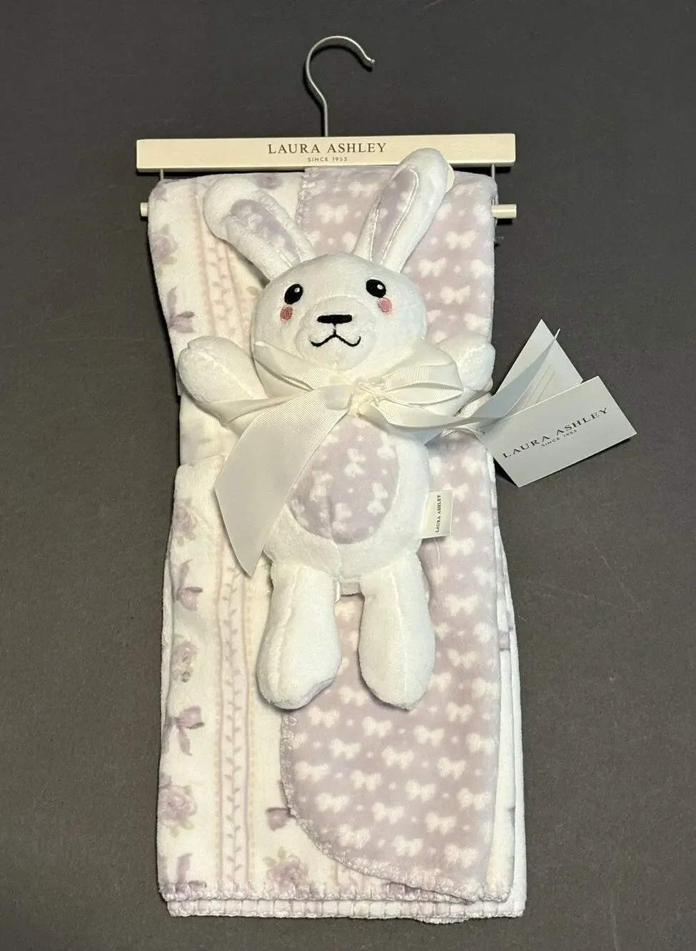 Laura Ashley Baby Blanket Plush Toy Bunny Rabbit Bows Gift Set Lovey Lavender